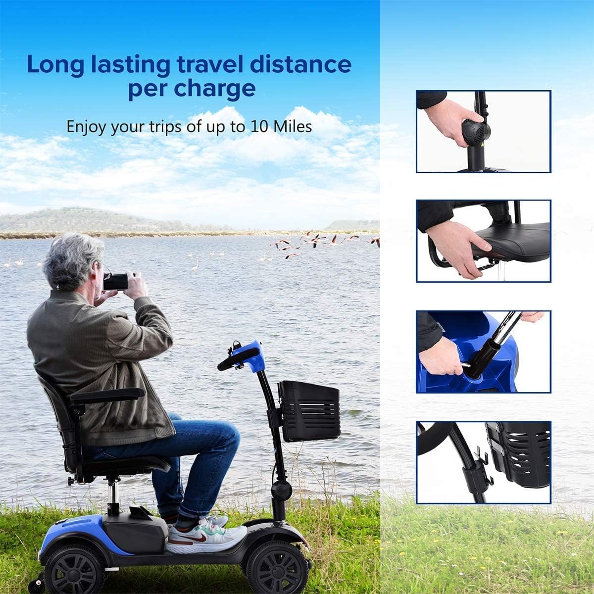 4 Wheel Mobility Scooter, Electric Powered Wheelchair Device, Compact Heavy Duty Mobile with Basket for Gravida, Foldable in Boot Trunk for Traveling with Seniors : Health & Household