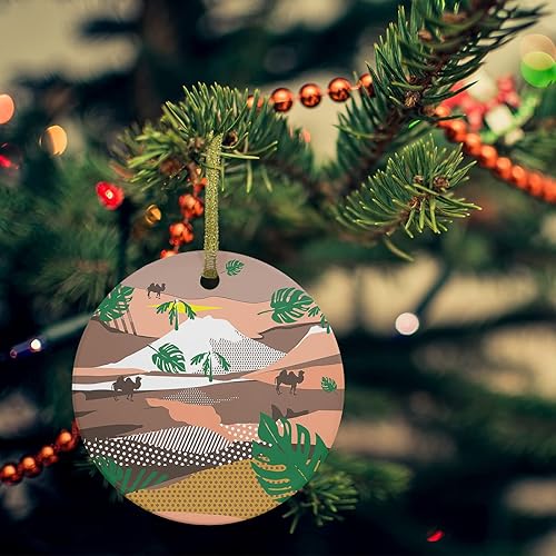 Miniatura 2 de 2023 Christmas Ornament Xmas Tree Hanging Accessories,Desert Camel Green Leaf Christmas Tree Round Ceramic Ornaments for Holiday Party Home