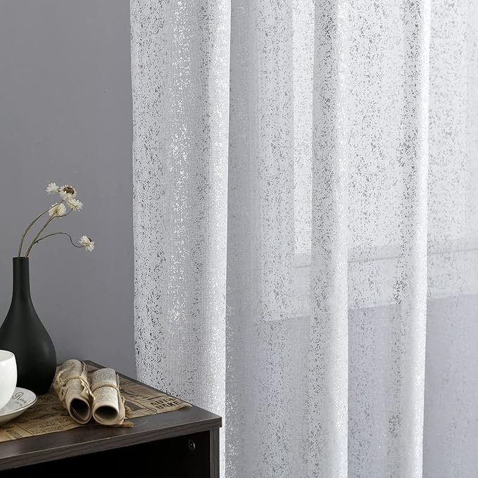 CYOIDAI White Silver Sheer Curtains 84 Inch Length