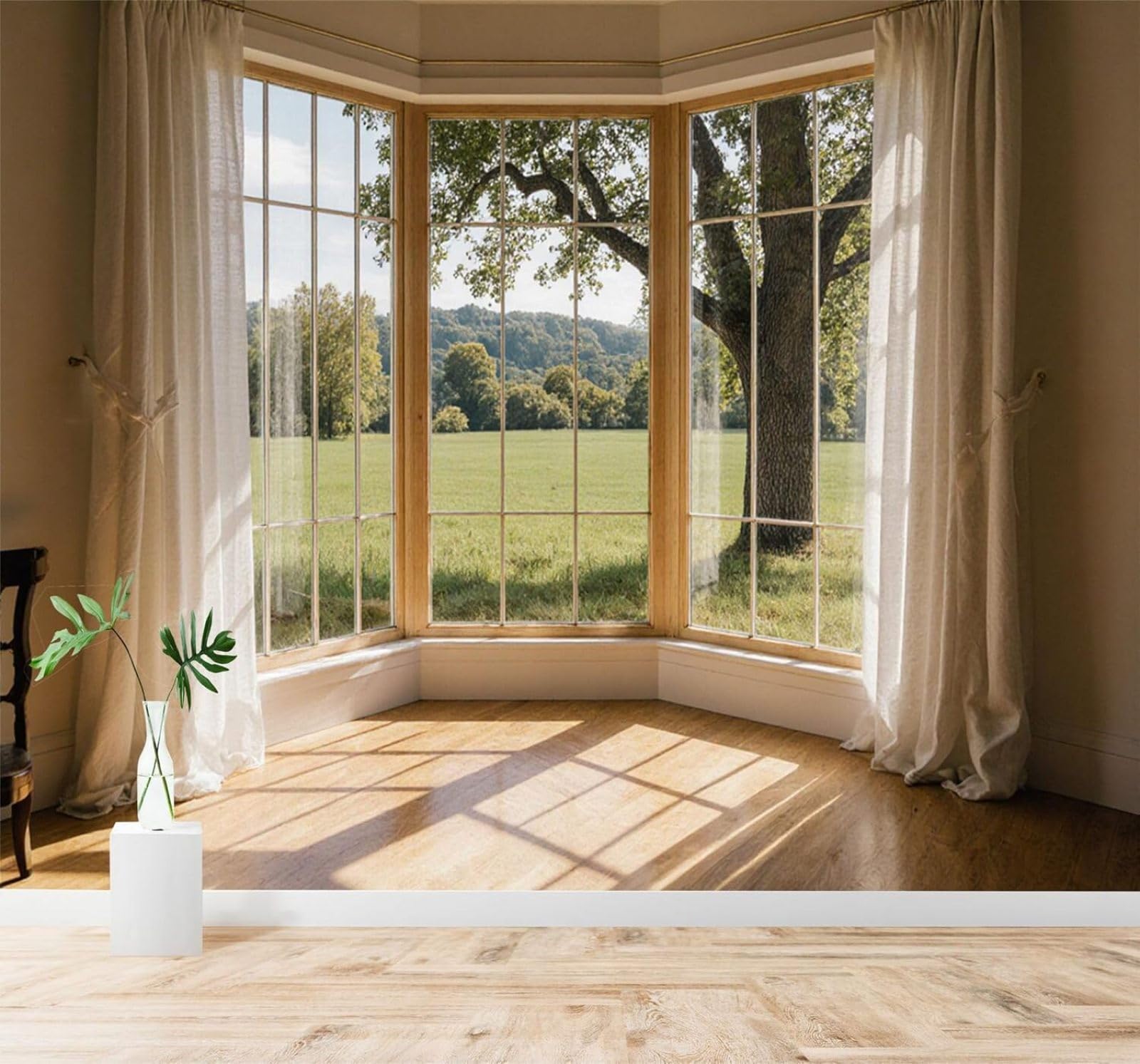 Tzxztt View from The Floor to Ceiling Windows Picturesque Trees Greenery Sunshine Modern 3D Wallpaper Premium Textured Silk Neutral Tones Material Ideal for Living Room Bedroom-250cm×170cm