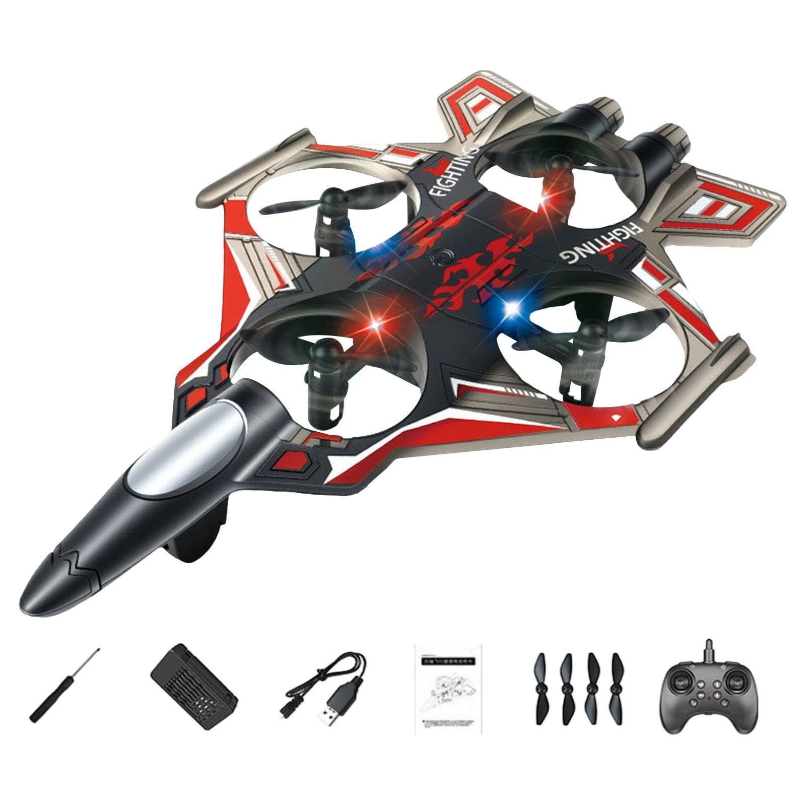 Qianly 3 Piezas Avión RC de Fija con Funciones Acrobáticas Control Remoto Inteligente de Batería Desmontable Luces LED Brillantes Y Diseño Resist, Rojo 1 Batería