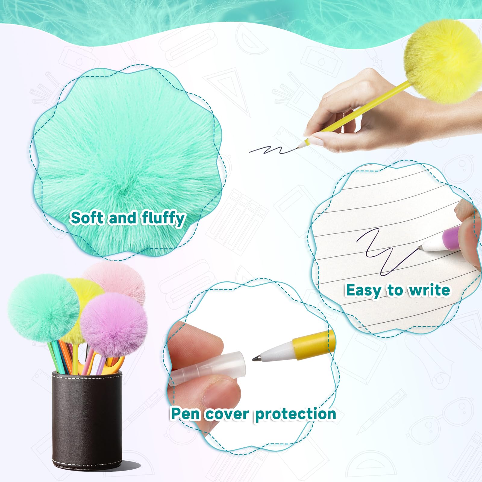Lot de 12 stylos à bille colorés et duveteux pour filles - Fournitures de fête - Stylo cadeau mignon et fournitures de bureau