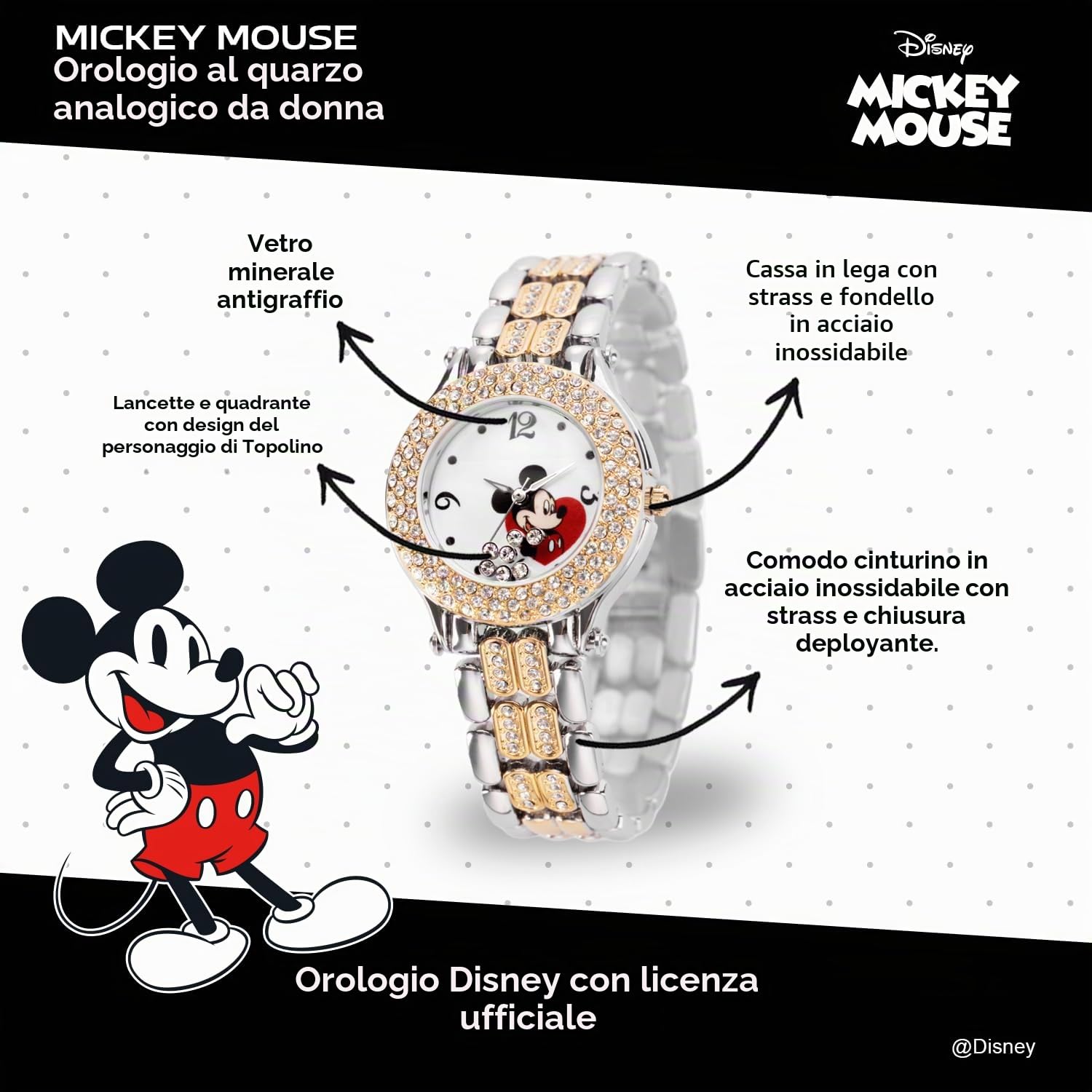 Disney Orologio Analogico al Quarzo Giapponese Unisex Adulti con Cinturino in Metallo WDS001198