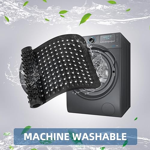 Miniatura 8 de Tapetes para bañera y ducha, extra larga, antideslizante, con ventosas y agujeros de drenaje para baño, lavables a máquina (negro)