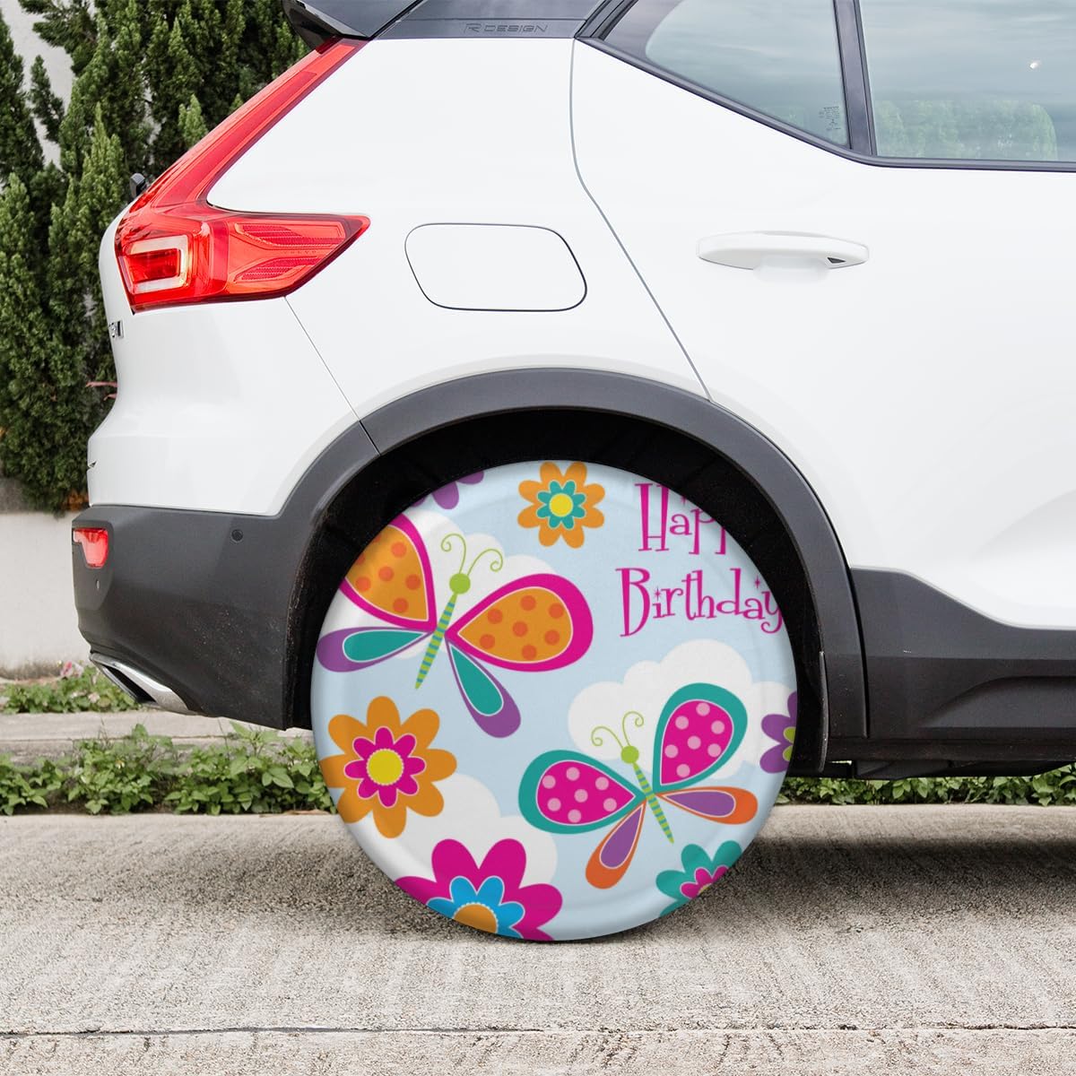 Happy Birthday Butterfly Tire Covers Portable Spare Tire Cover Soft Durable Waterproof Dustproof 3 Sizes 14 15 16 Inches for Car Truck SUV Trailer Camper