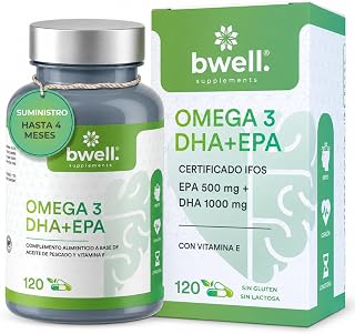 Omega 3 Capsulas Certificado IFOS 500mg EPA + 1000mg DHA 1500mg Alta Concentracion por Dosis + Vitamina E 120 Uds para 4 Meses – Apoya Memoria Vista C