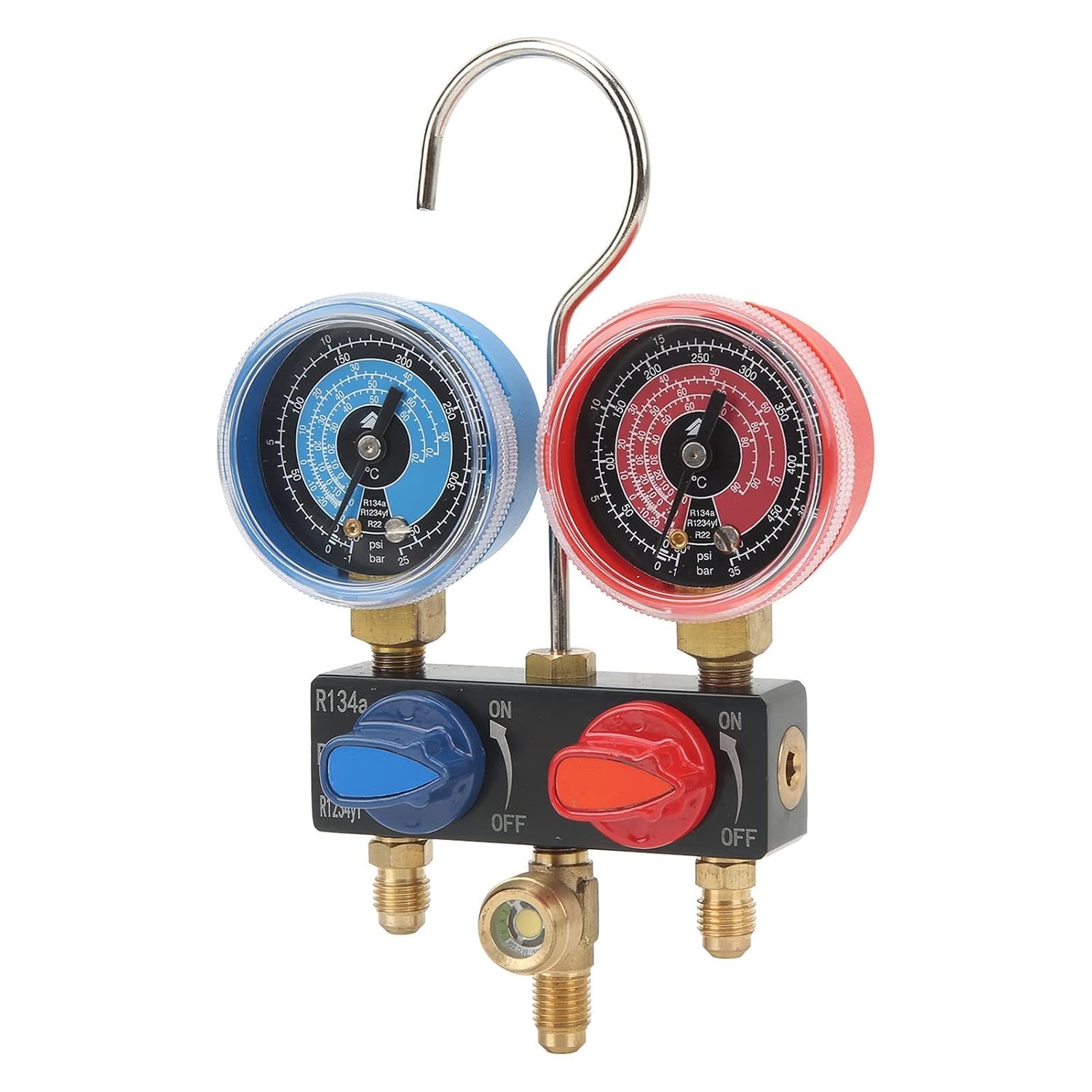 HVAC Gauges, Ac Manifold Set Manifold G1/4 Window Enlarged Detachable Air Conditioning Diagnostic Manifold for R22 R134a R1234yf