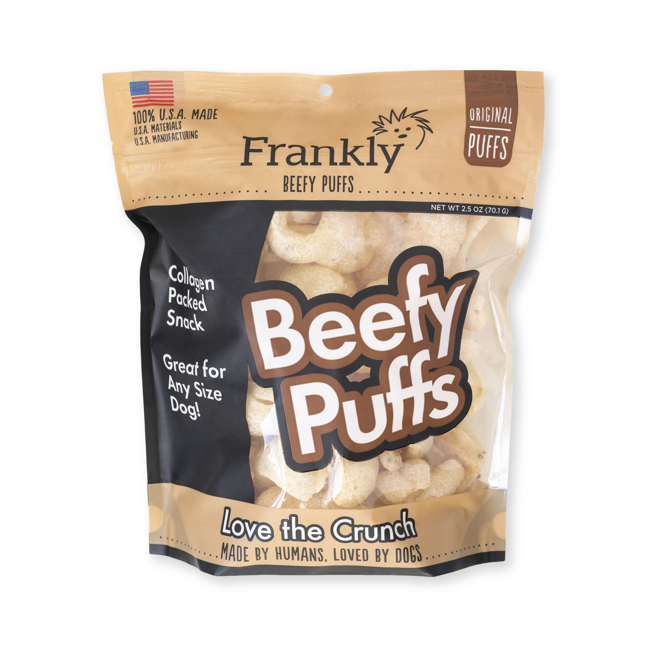 Frankly Pet Original Beefy Puffs - Beef Flavored Puffs - Protein packed, Ingredients Sourced and Manufactured in The U.S.A.