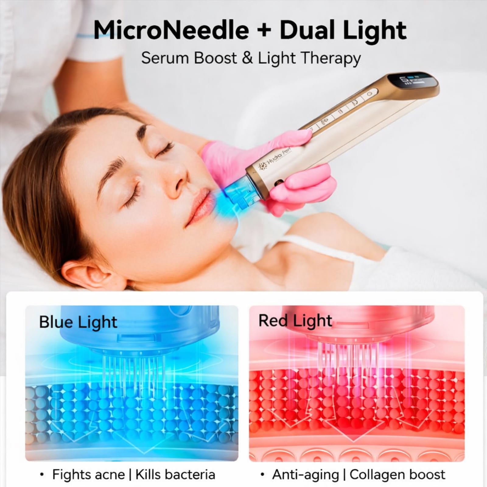 Dr.pen H6 Penna Microneedling Wireless con Infusione di Siero, Display LED, 6 Velocità e Profondità Regolabile 0–2,0 mm, Dispositivo per la Cura del Viso a Casa o in Salone, Oro