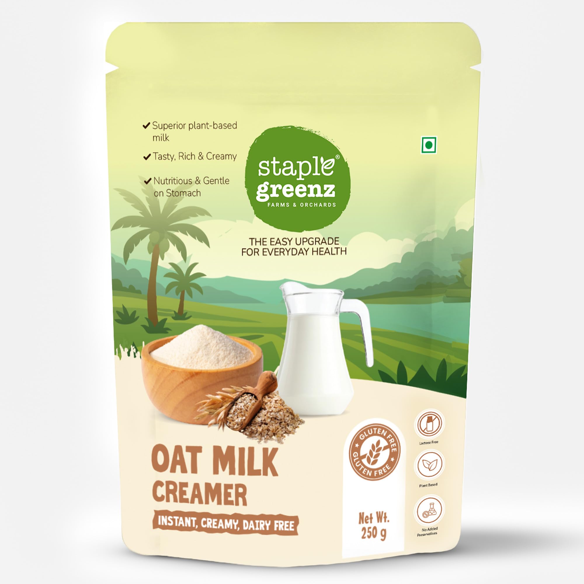 StapleGreenz Oat Milk Creamer 250 g | Instant Plant-Based Creamer for Coffee & Tea | Made with High-Protein Oats | Rich & Creamy Dairy-Free Oat Milk | Lactose-Free, No Preservatives, Gut-Friendly-image-0