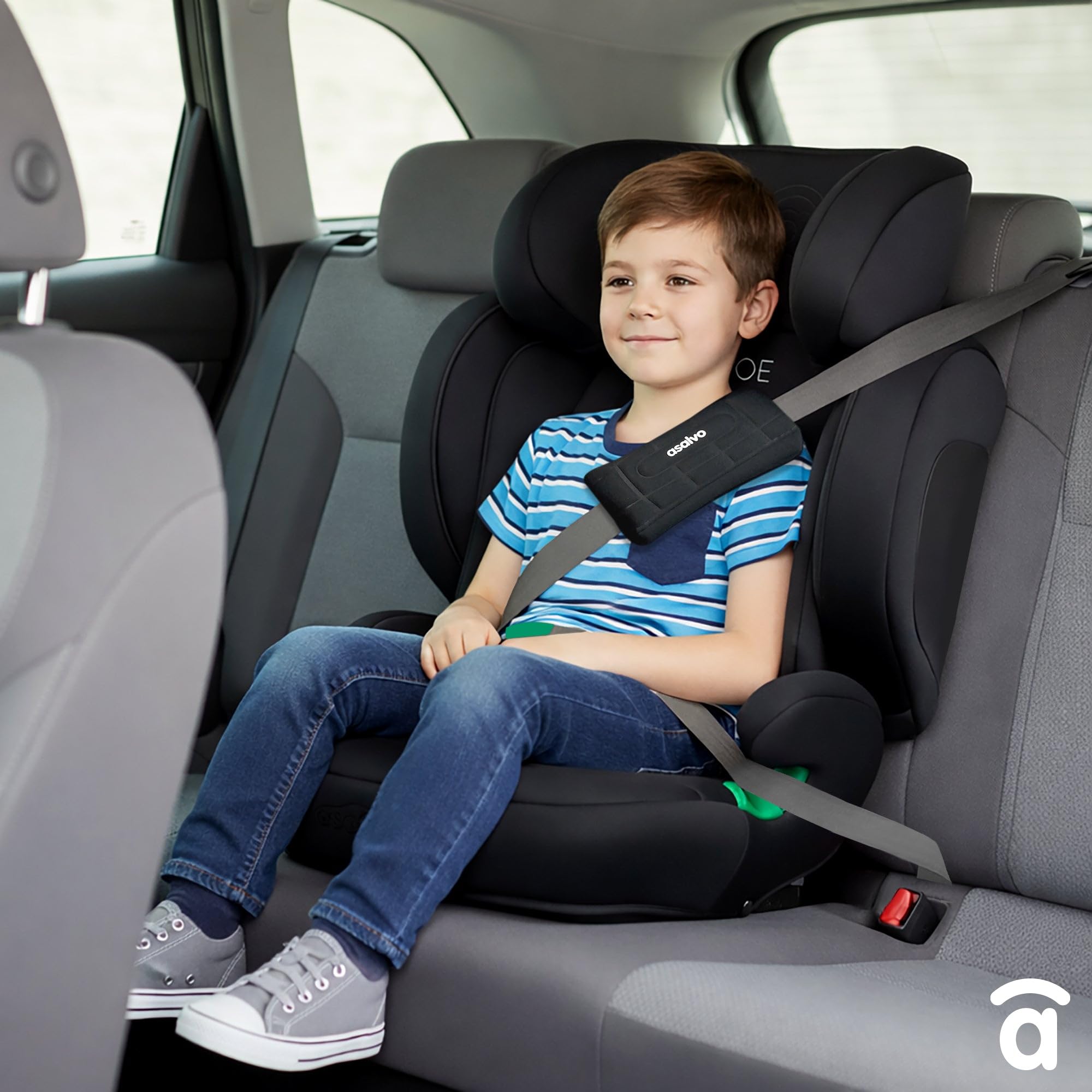 Silla de coche i-Size Isofix 100-150 cm | Homologada ECE R129, protección lateral y cervical, reposacabezas 21 cm, respaldo plegable, alas abatibles | Poe Fix Negra Asalvo