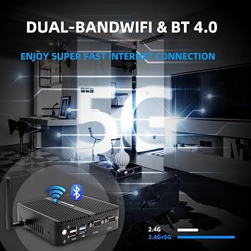 WEIDIAN Fanless Mini PC, Industrial PC, Mini Computer J5005(up to 2.8GHz), 4K HD+VGA Dual Dispaly Output, 2Gigabit Ethernet, 4USB, 2RS232 COM, Win11, WiFi, BT(4GB RAM 64GB SSD)