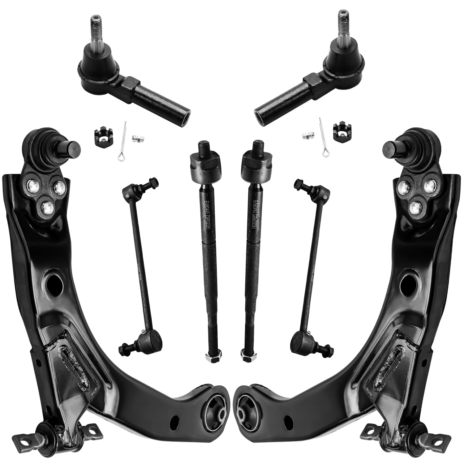 Detroit Axle - Front 8pc Control Arms Kit for Chevy Cobalt HHR Pontiac G5 Pursuit Saturn Ion, 2 Lower Control Arms w/Ball Joints 4 Tie Rod Ends 2 Sway