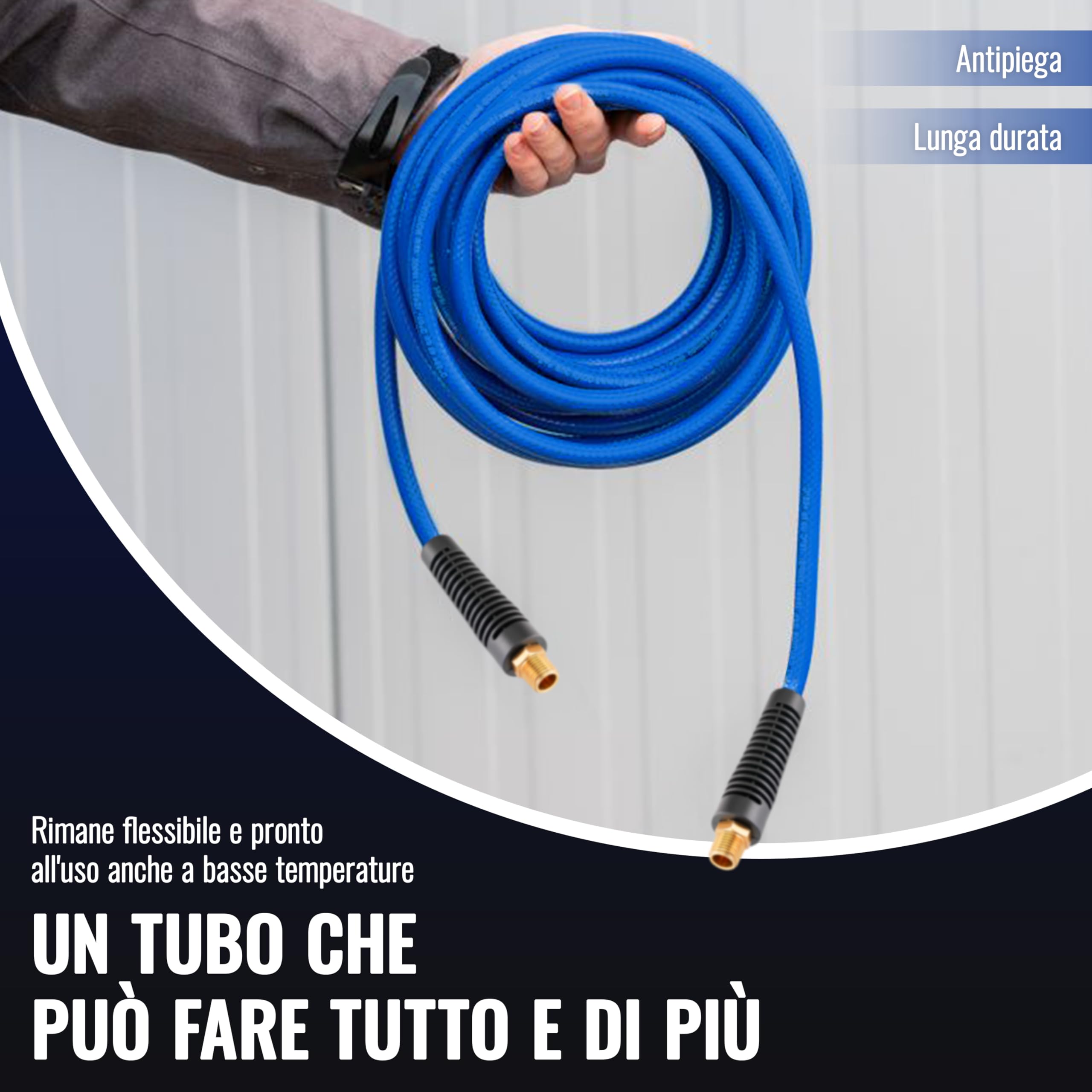 Poppstar Tubo per aria compressa in PVC ibrido 50 m, diametro interno 6 mm, beccuccio in ottone 1/4", 20 bar, blu