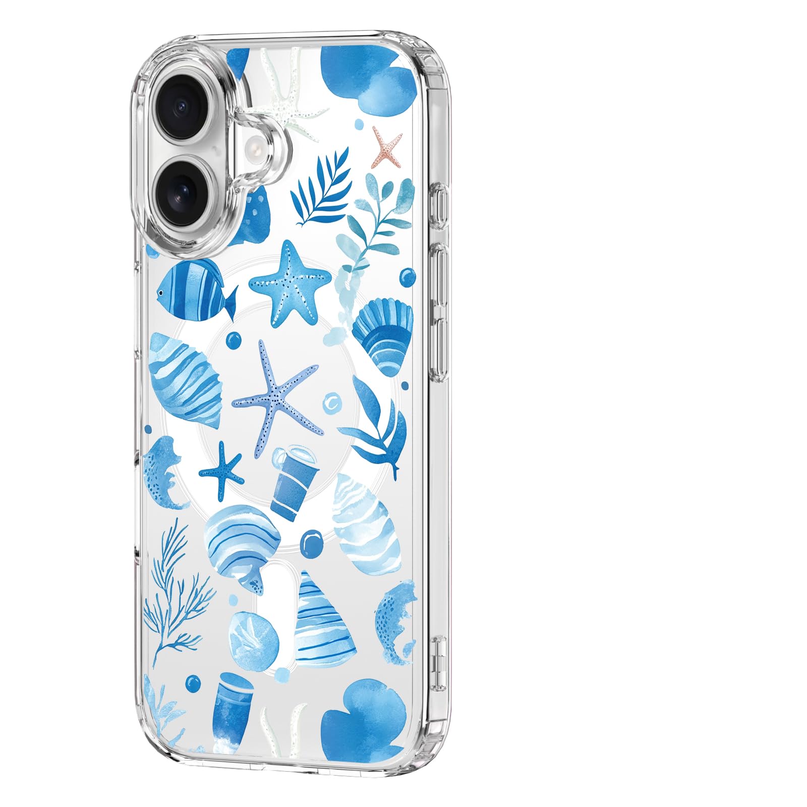 Coque rigide iPhone 16 transparente thème marin avec aimant premium - 8