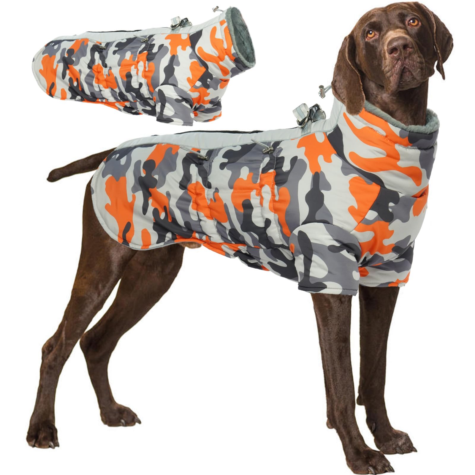 Katzinst Abrigo de invierno para perros, impermeable con patas, chaqueta reflectante con protección abdominal, ropa abrigada de invierno para perros grandes, pastor alemán, labrador, 2XL