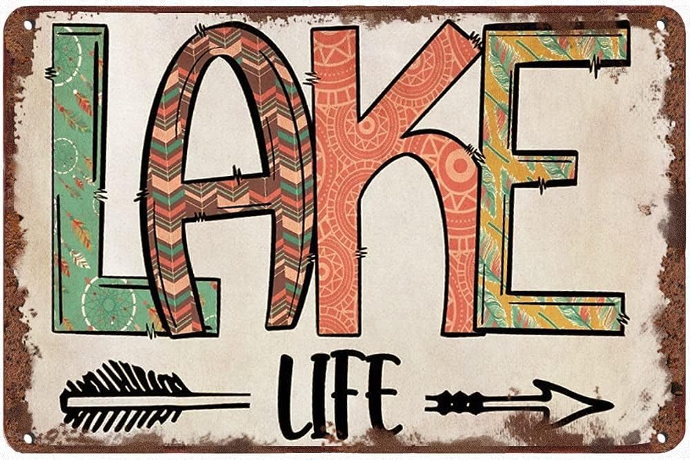 Lake LifeSign for Home Office Cafe Bar Mothers Day Metal Signs Spring Wall Decor 6x8 in