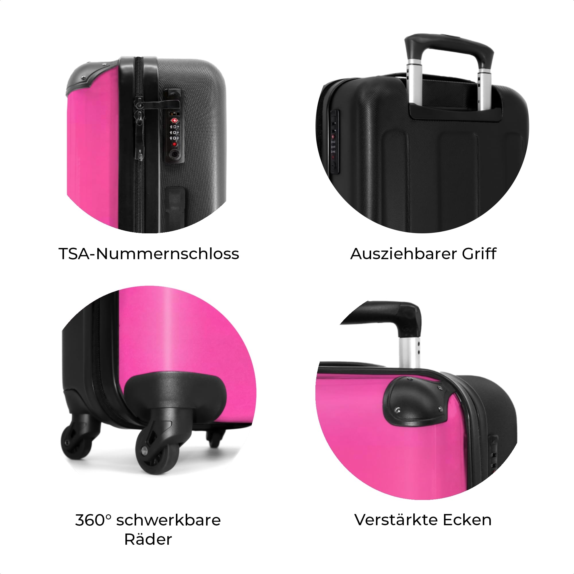 NoBoringSuitcases.com® Koffer Mittelgroß 67x43x25 cm Hartschalenkoffer L Trolley Rollkoffer 4 Rollen Leicht Hartschale Mittel Groß Kirsche - Rosa - Obst