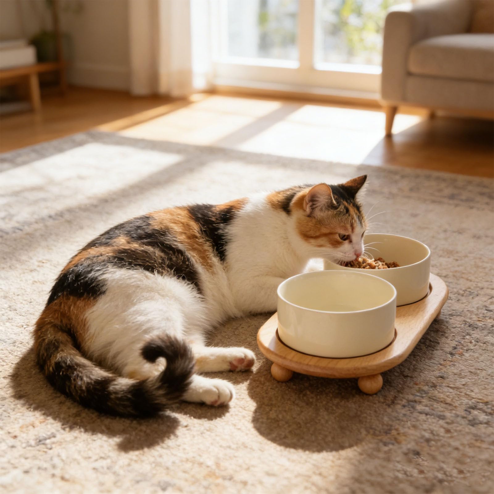 Ciotola per Cibo per Gatti Rialzata per Cani e Gatti, Ciotole Doppie |Mangiatoia per in Ceramica Dal Design Ergonomico e Rialzato, Stabile e Antiribaltamento, Lavabile in Lavastoviglie nel