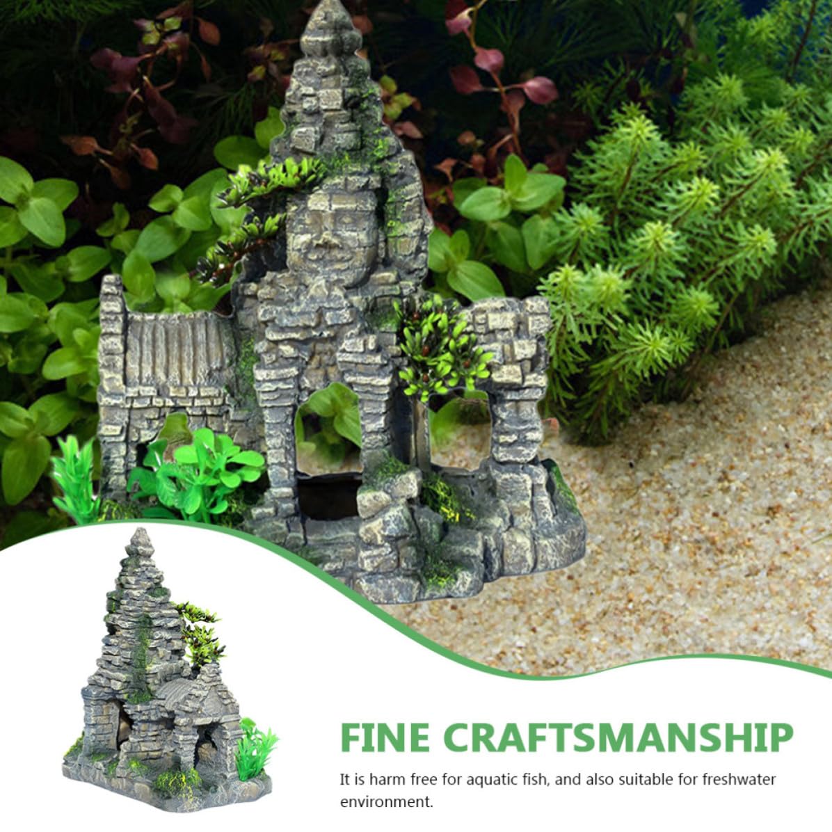 Abaodam Aquarium Dekoration Buddha Statue aus Kunstharz Viergesichtiger Buddha Aquariumhöhle für Aquarien für Fische und Garnelen als Landschaftsdeko im Aquarium