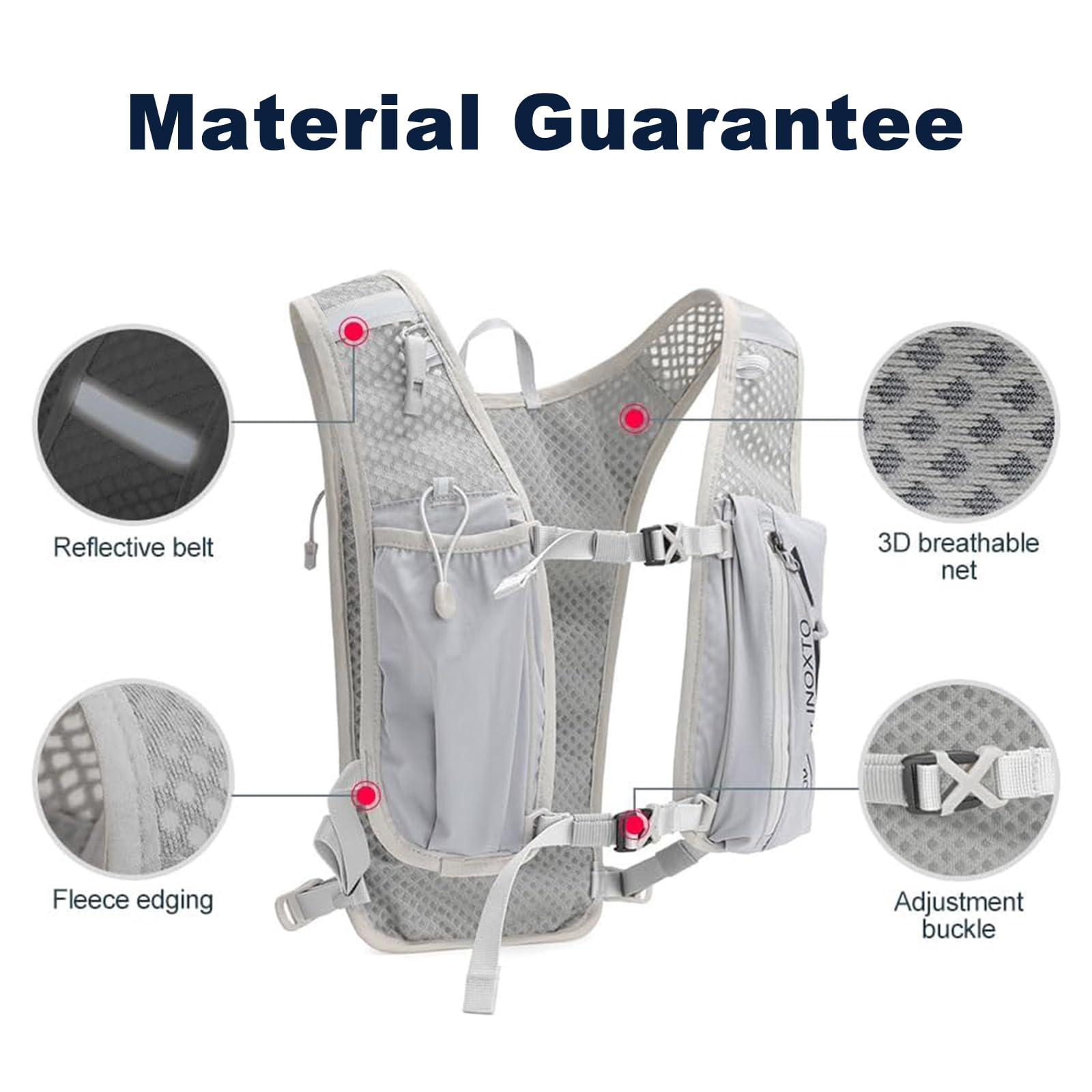Gilet de course réglable pour homme et femme avec poche d'eau de 1,5 L – Veste d'hydratation légère, respirante et réfléchissante pour la course à pied, sac à dos isotherme avec bouteilles