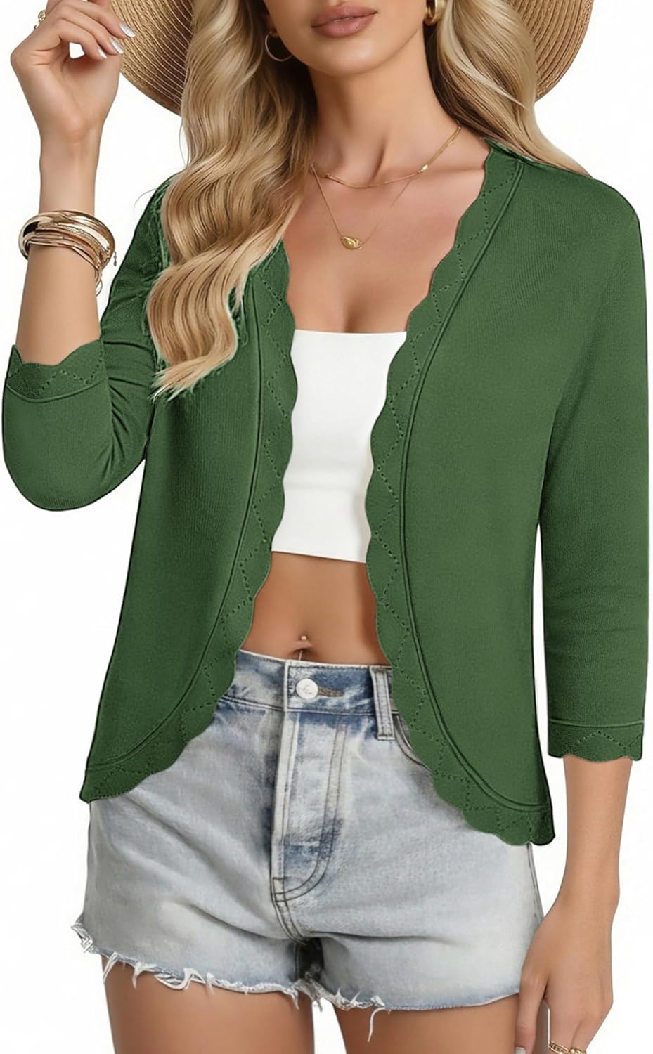 GRACE KARIN Women Lightweight Summer Cardigans 3/4 Sleeve Cropped Cardigan Sweaters Open Front Bolero Shrug