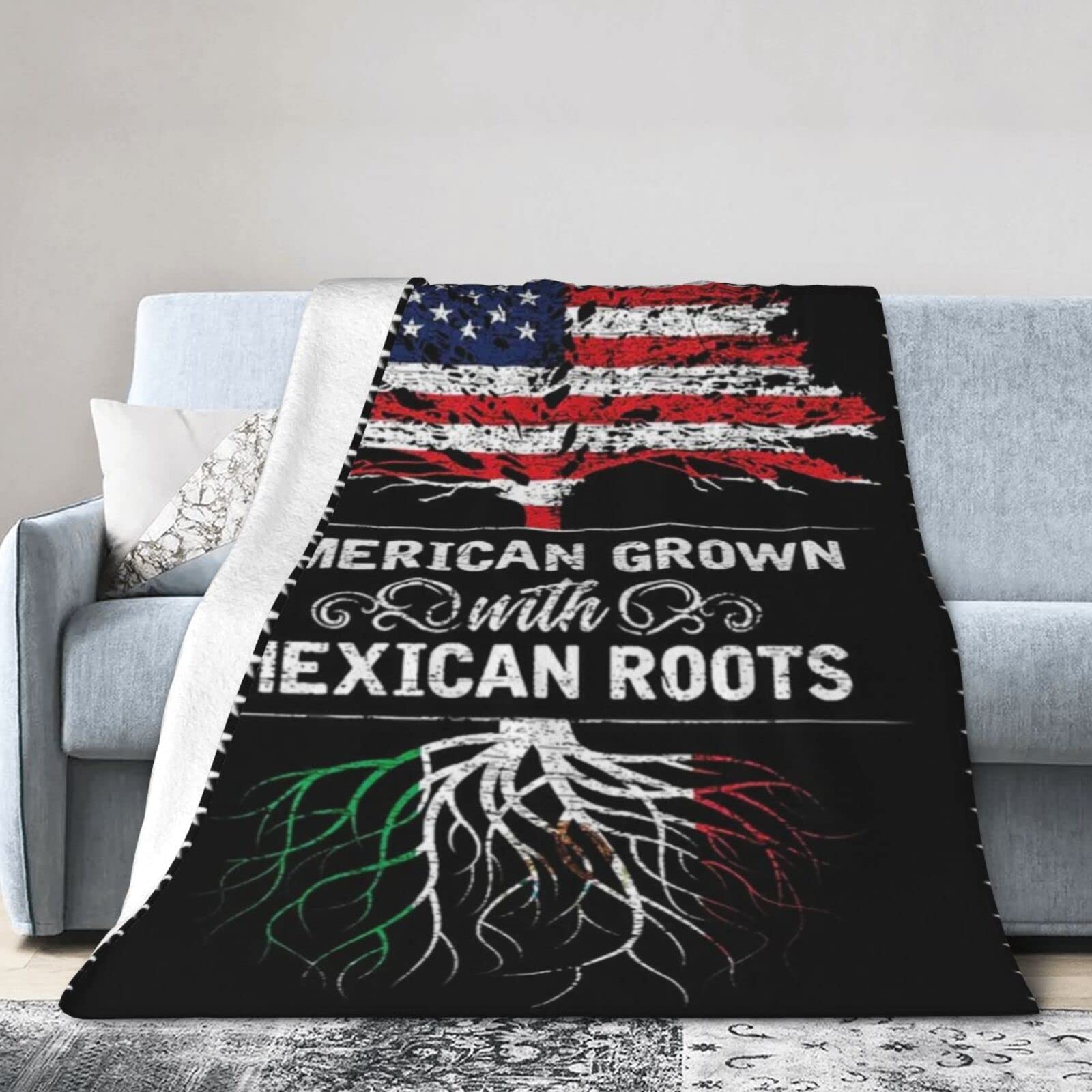 Lsjuee Christmas Flannel Fleece Blanket 40"X30" Mexican American Black Sofa Throw Blanket Quality Ultra-Soft Travel Winter Blankets for Adult Keep Warm