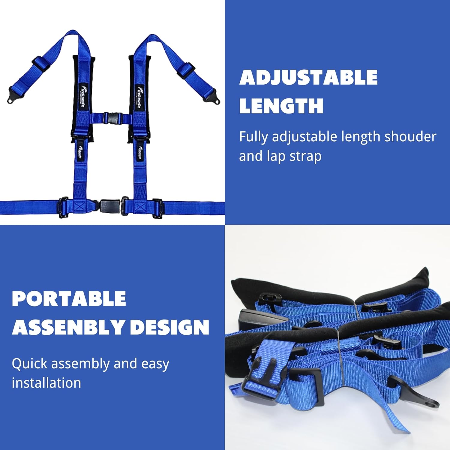4 Point Harness Quick Release Buckle 3" Straps Compatible with all SxS and UTV, Offroad Use Only