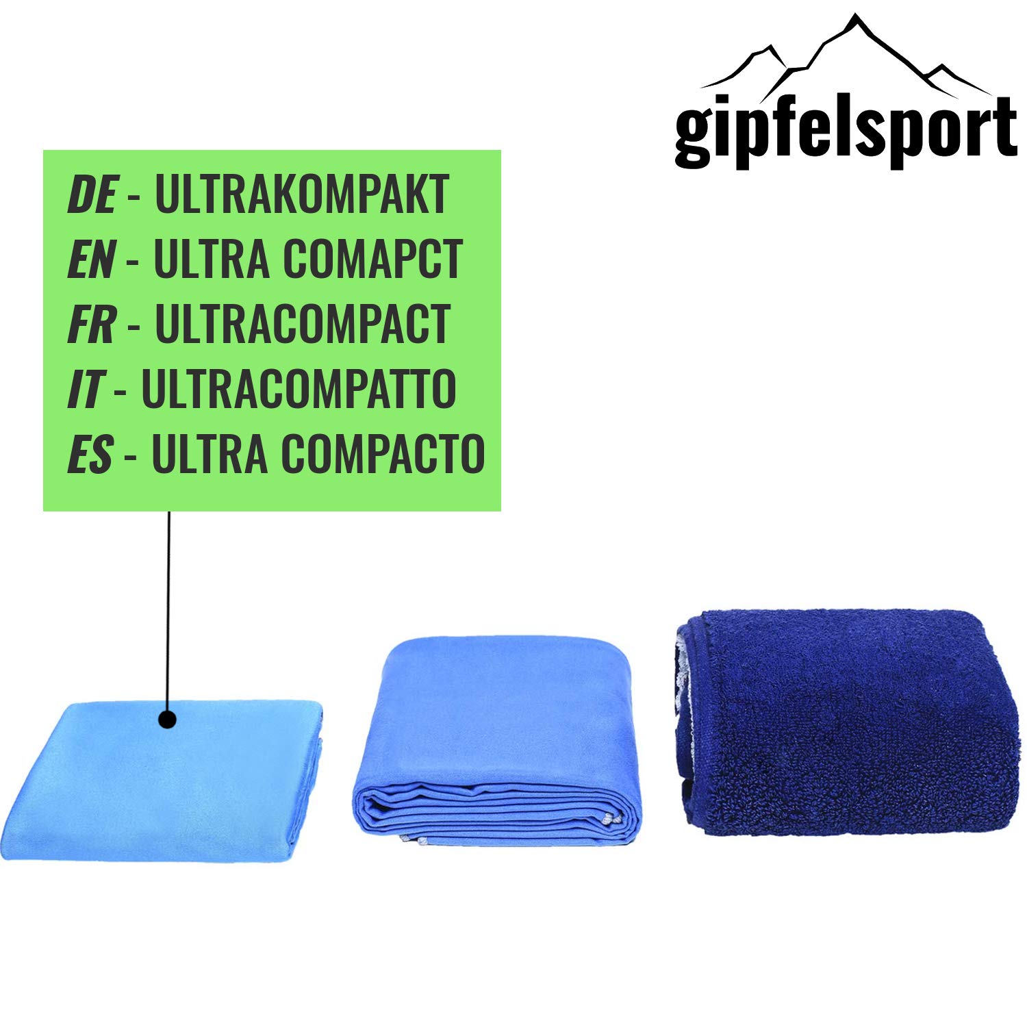 gipfelsport Unisex – ręcznik z mikrofibry dla dorosłych, zielony/szary, M: 120 x 60 cm