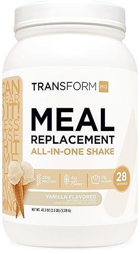 TransformHQ Batido de reemplazo de comidas en polvo, 28 porciones (vainilla), sin gluten, sin OMG