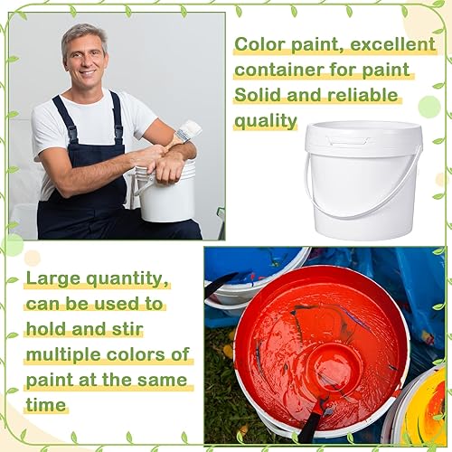 Miniatura 10 de 8 cubos de plástico con asa y tapa, contenedor duradero y resistente, seguro para alimentos, para almacenamiento multiusos, pintura, proyectos de