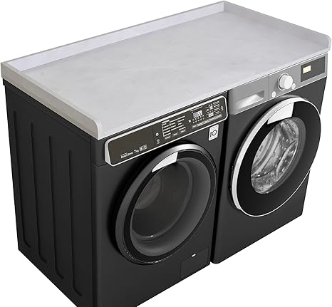 Kaboon Washer Dryer Countertop, Melamine Countertop with Edge Rails - 27.5" Depth x 54" Width Laundry Room Organization, White Rock
