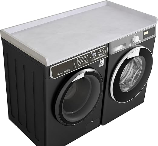 Kaboon Washer Dryer Countertop, Melamine Countertop with Edge Rails - 27.5" Depth x 54" Width Laundry Room Organization, White Rock