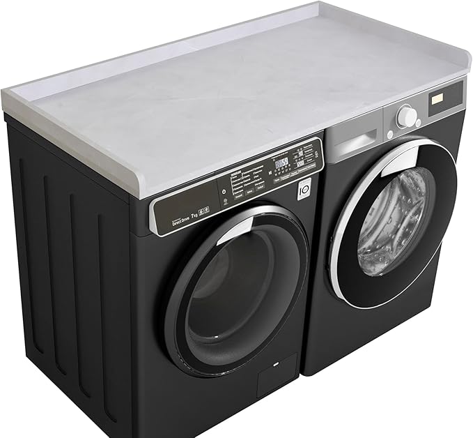 Kaboon Washer Dryer Countertop, Melamine Countertop with Edge Rails - 27.5" Depth x 54" Width Laundry Room Organization, White Rock
