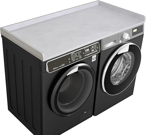 Kaboon Washer Dryer Countertop, Melamine Countertop with Edge Rails - 27.5" Depth x 54" Width Laundry Room Organization, White Rock