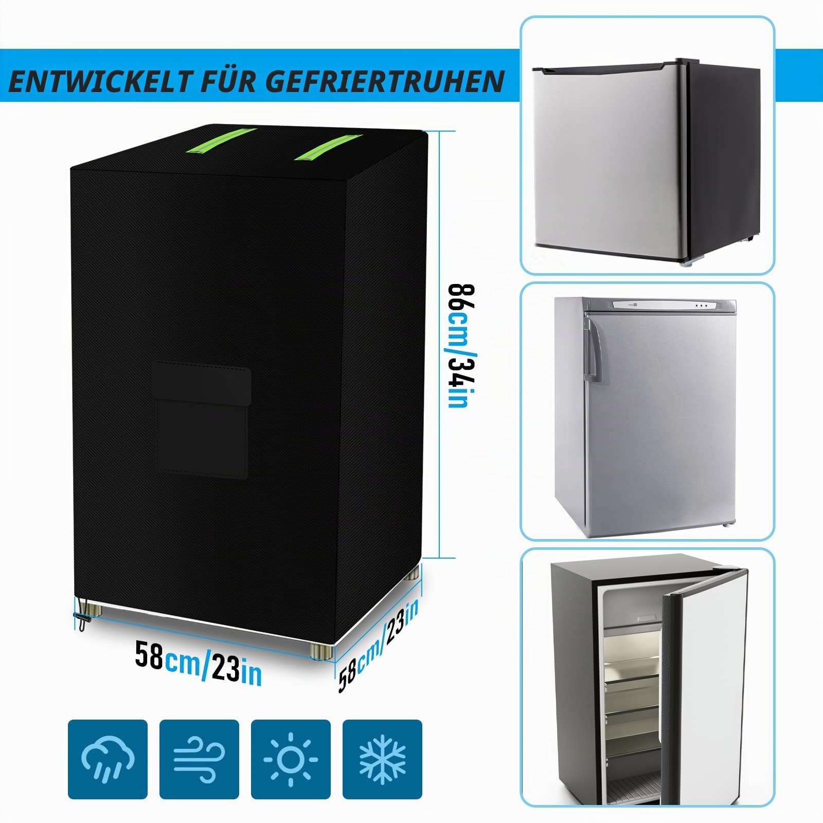 Mini-Gefrierschrank-Abdeckung, für den Außenbereich, Gefrierschrank-Schutz für 100 Kubikmeter, 420D Oxford, wasserdicht, staubdicht, sonnenfest, elektrische Smoker-Abdeckung, 58,4 cm L x 58,4