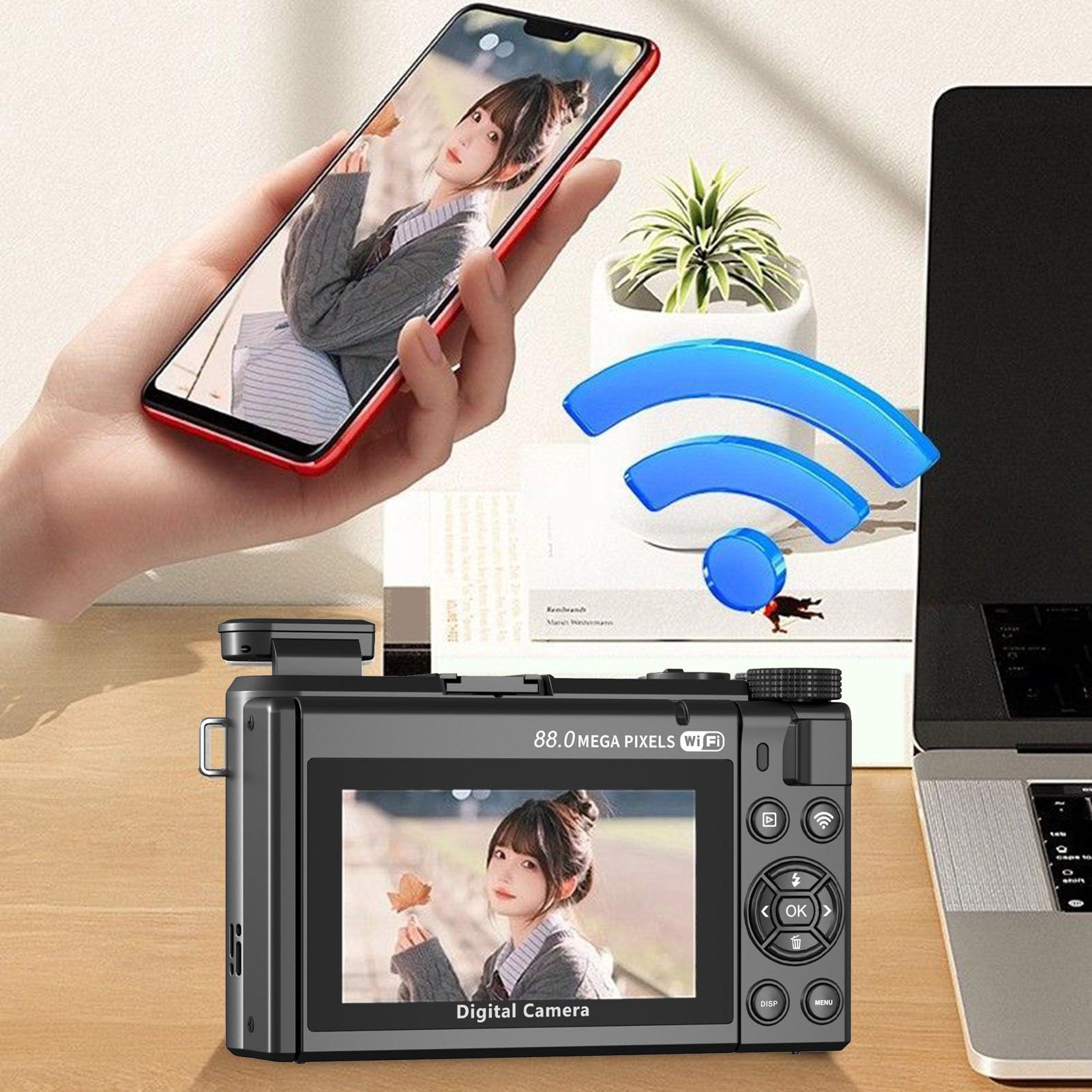 Tangxi Fotocamera Digitale da 88 MP, Video 8K con Zoom Ottico 18X con Schermo Ribaltabile a 180° da 3" WiFi, per la Creazione di Contenuti di Vlogging Fotografico (Black)