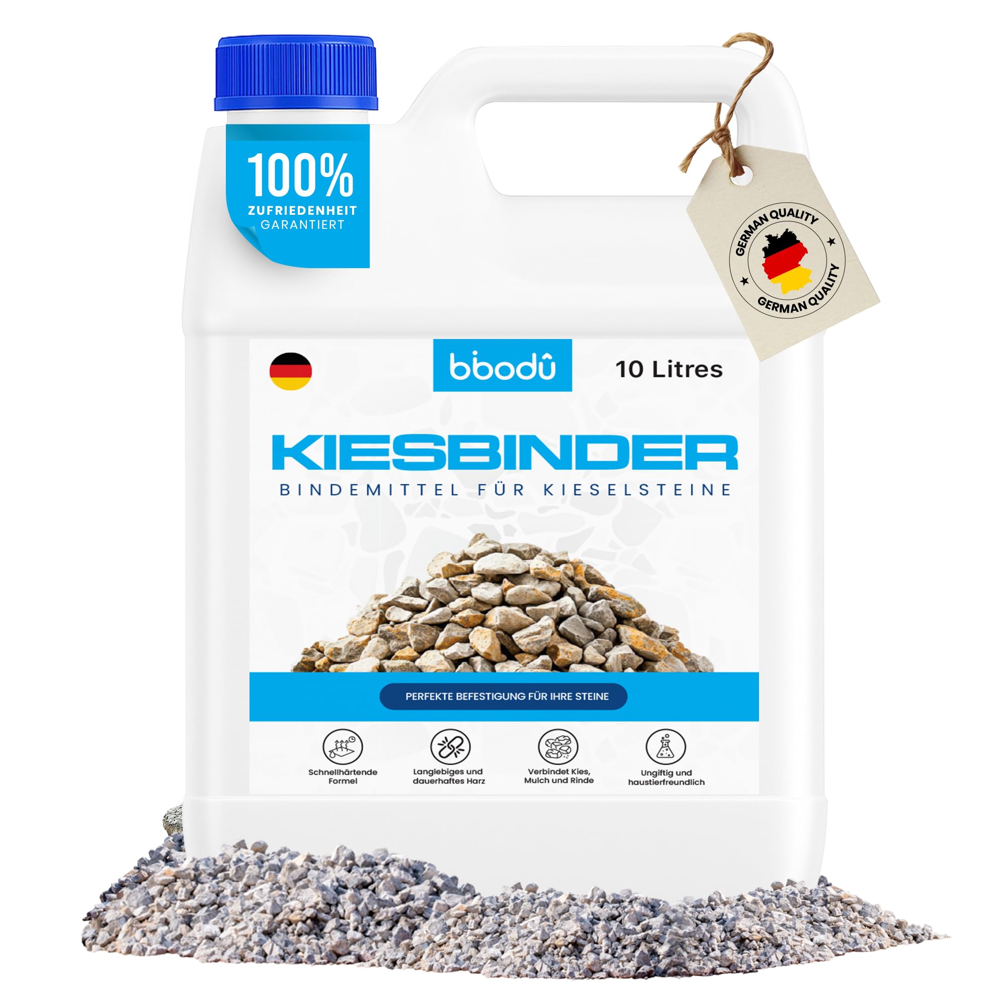 Kiesbinder 10 L | Reparateur für Kieselsteine | Widerstandsfähiges Kies Reparateur Aussen Frostsicher | Perfekt für Kies, Steine und Mulch | Für Wege, Terrassen und Außenbereiche