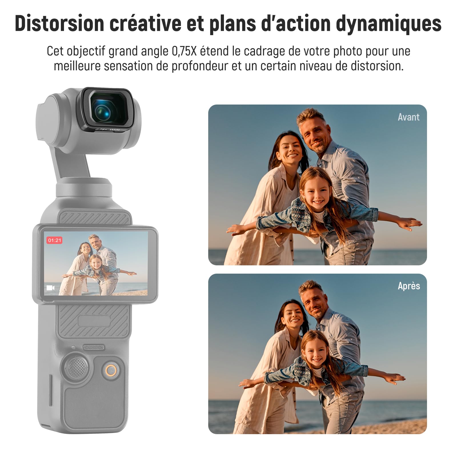 NEEWER Objectif Grand Angle 0,75x Compatible avec DJI OSMO Pocket 3, Champ de Vision étendu de 108°, lentille asphérique à revêtement magnétique, Accessoire Action Cam, LS-45