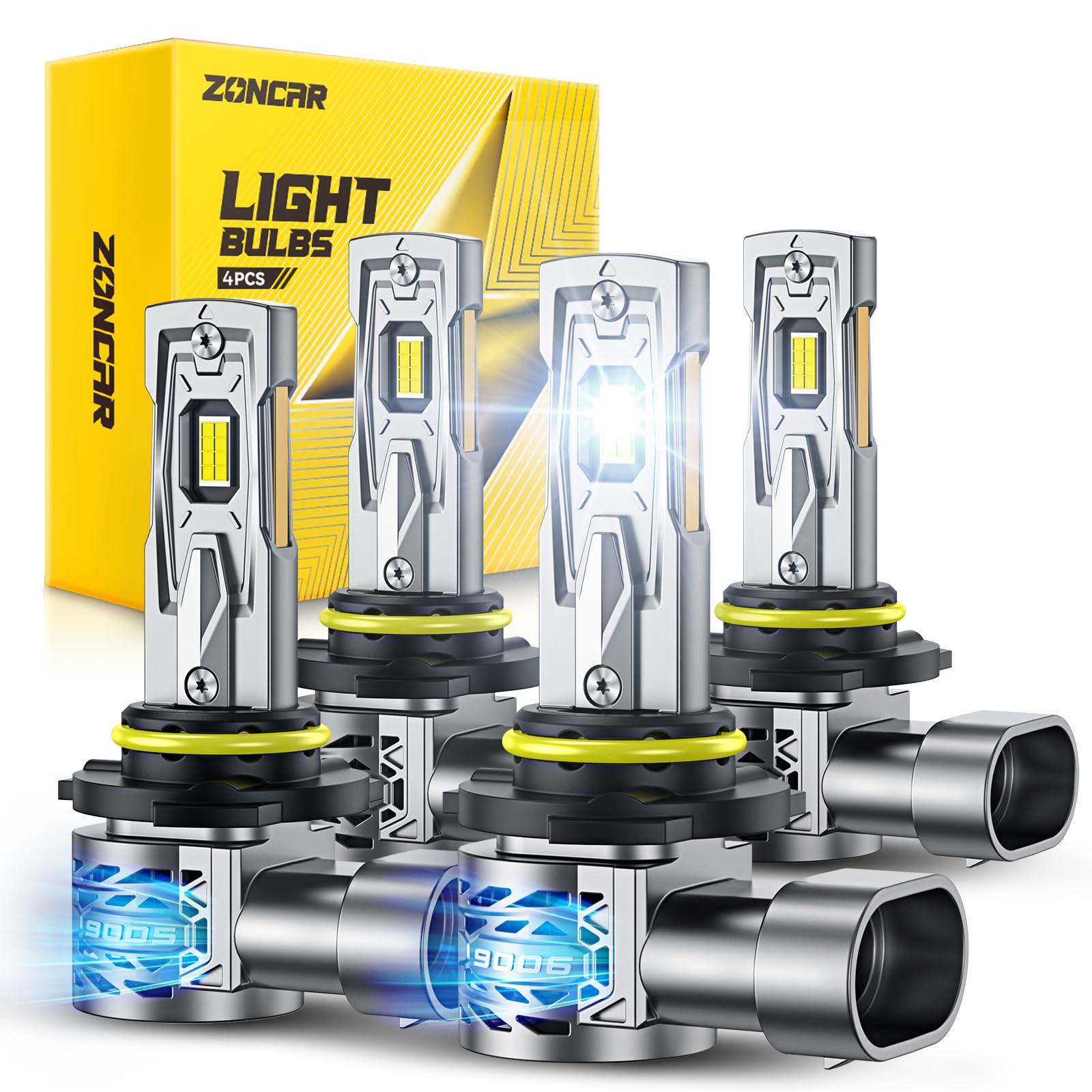 ZonCar 2026 Upgraded 9006/HB4 9005/HB3 LED Bulb Combo, 180000LM 1500% Ultra-Bright Real 1:1 Mini Size, 6500K Cool White Light Bulbs, 3MIN Quick Install No Adapter Needed, Pack of 4