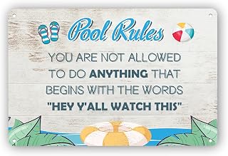 Pool Rules Metal Sign, 12x8 Inch | Pool Decor, Outdoor Decorations, Beach Home Bar Pool Deck Backyard Walls