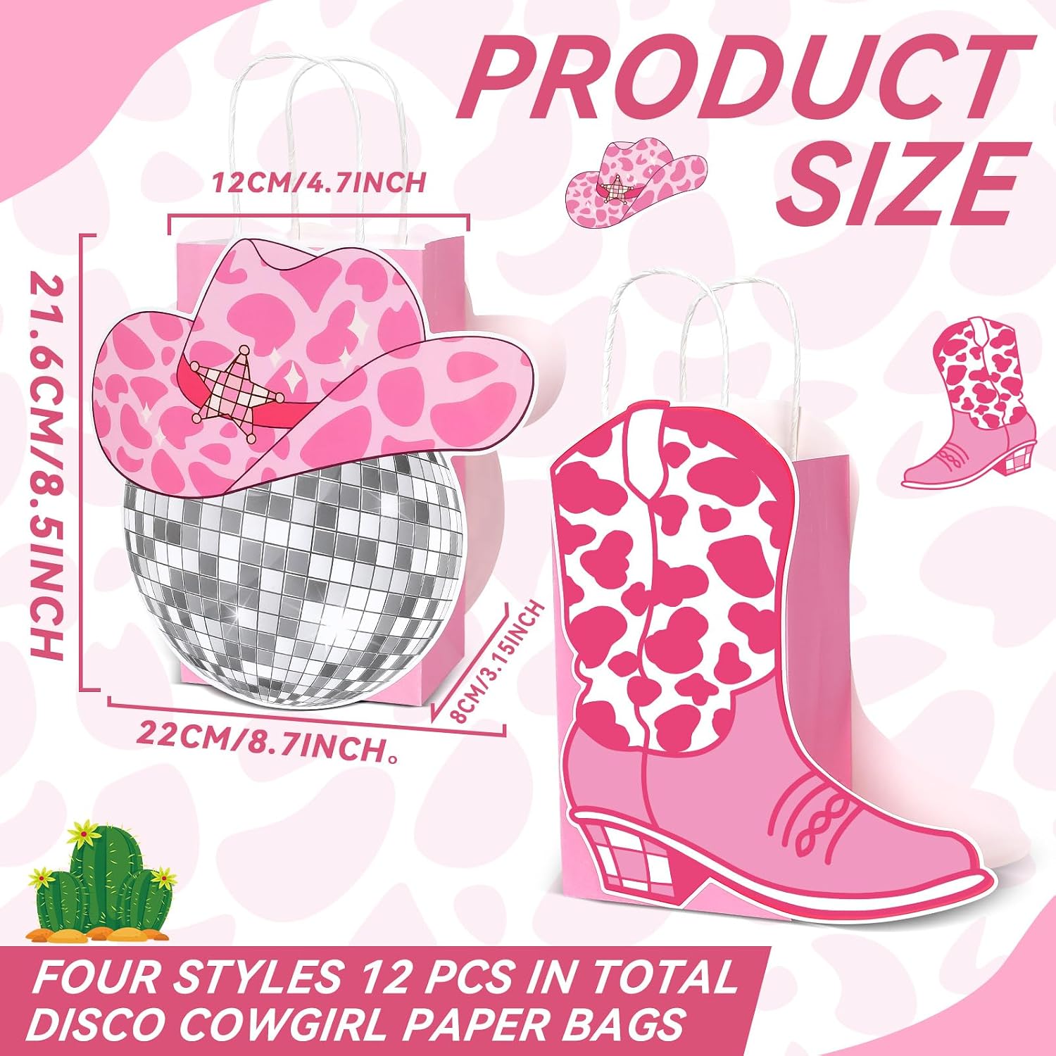 Justforjoyful 12PCS Disco Cowgirl Birthday Party Favors Bags Bachelorette Party Decors Western Treat Bags for 80s 90s Cowgirl Boots Paper Goodie Boxes Hot Pink Gift Bulk Last Rodeo Supplies image 2