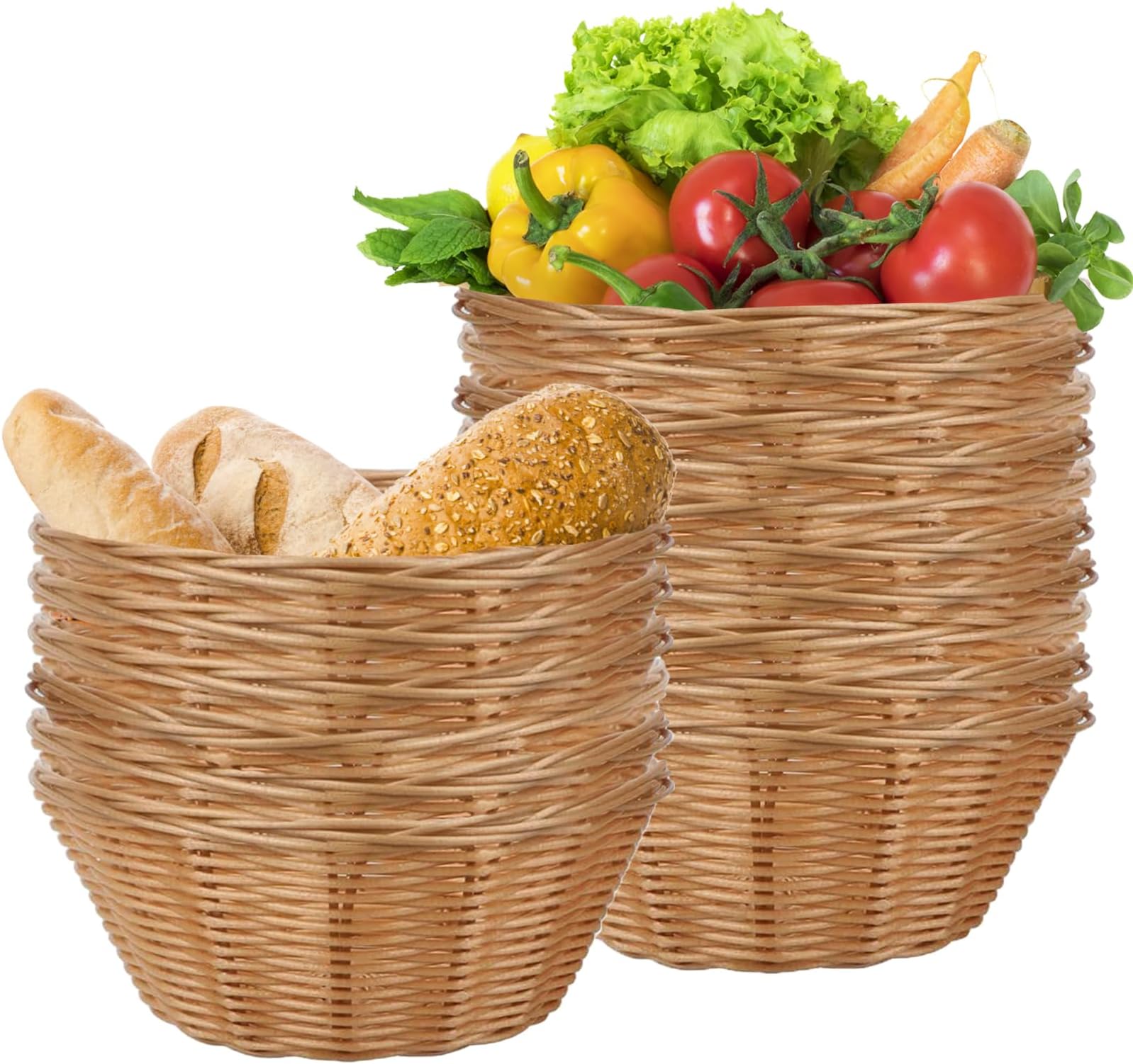 SINJEUN 15 Pack Wicker Bread Basket, Handwoven Oval Plastic