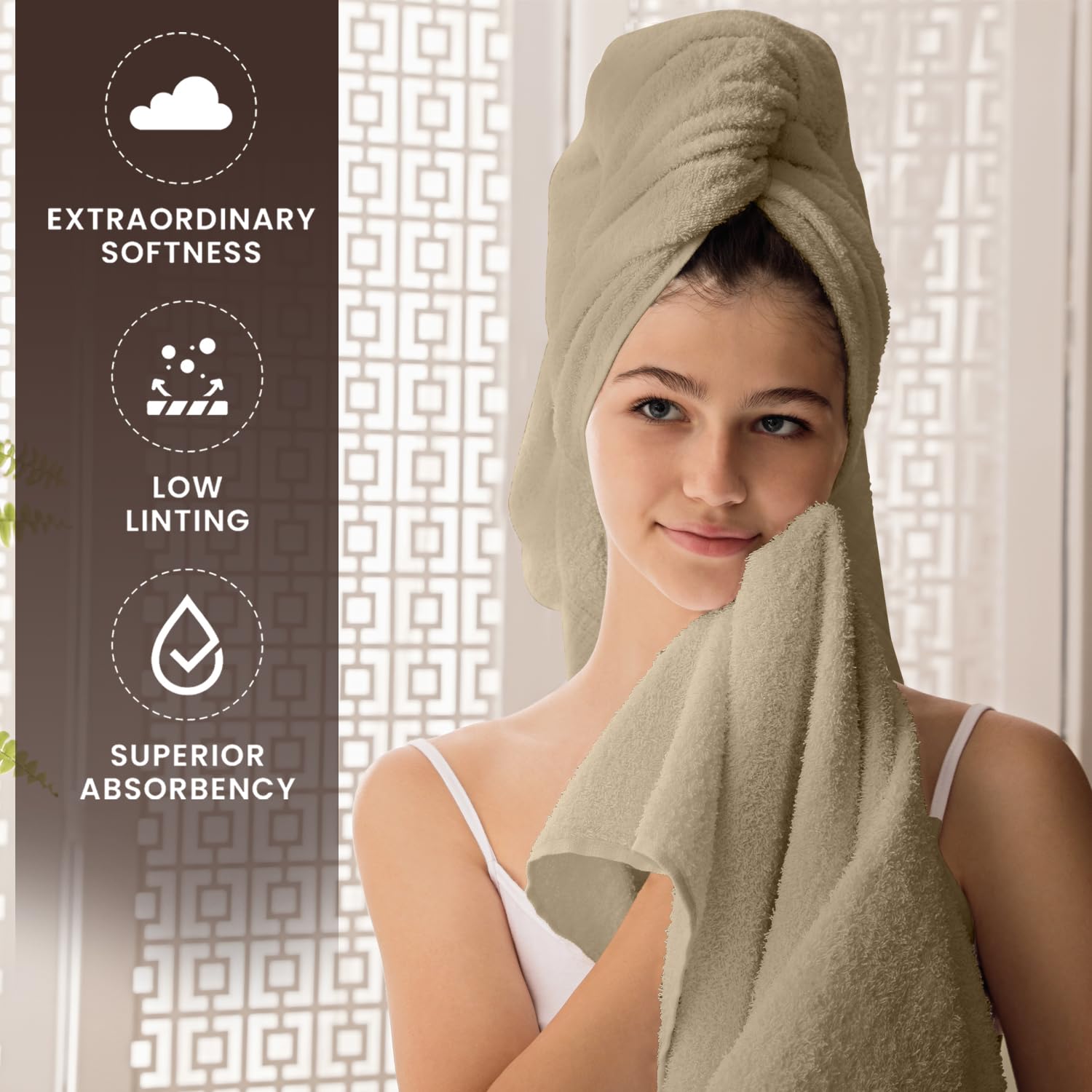Oakias Juego de toallas de 8 piezas, color beige, 600 g/m², 2 toallas de baño, 2 toallas de mano y 4 paños de calidad, altamente absorbentes