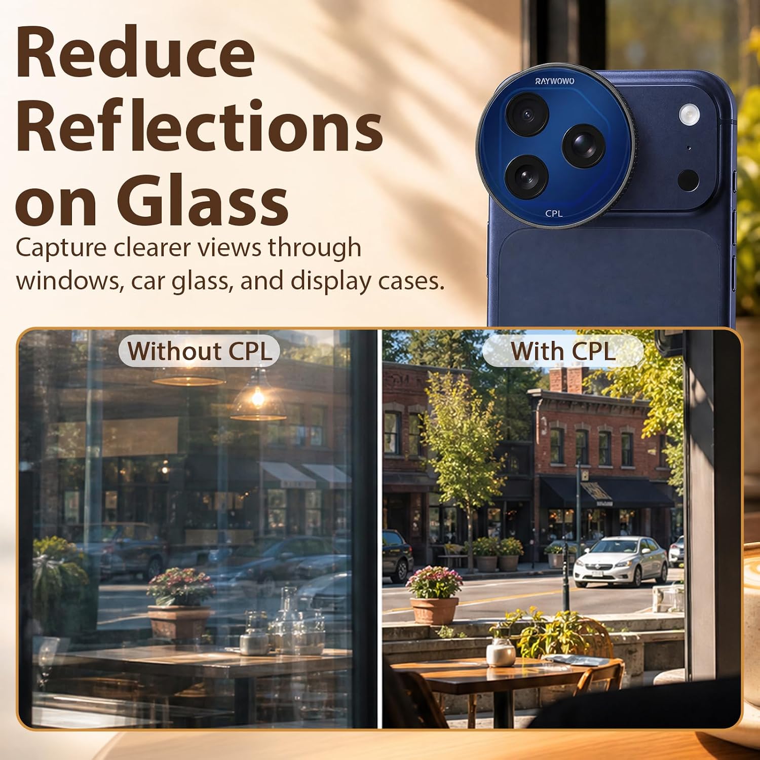 CPL Filter for iPhone 17 Pro, Polarizing Lens Filter, Reduce Glare & Reflections, Quick Install/Remove, Camera Lens Filter for iPhone Photography & Video, Blue