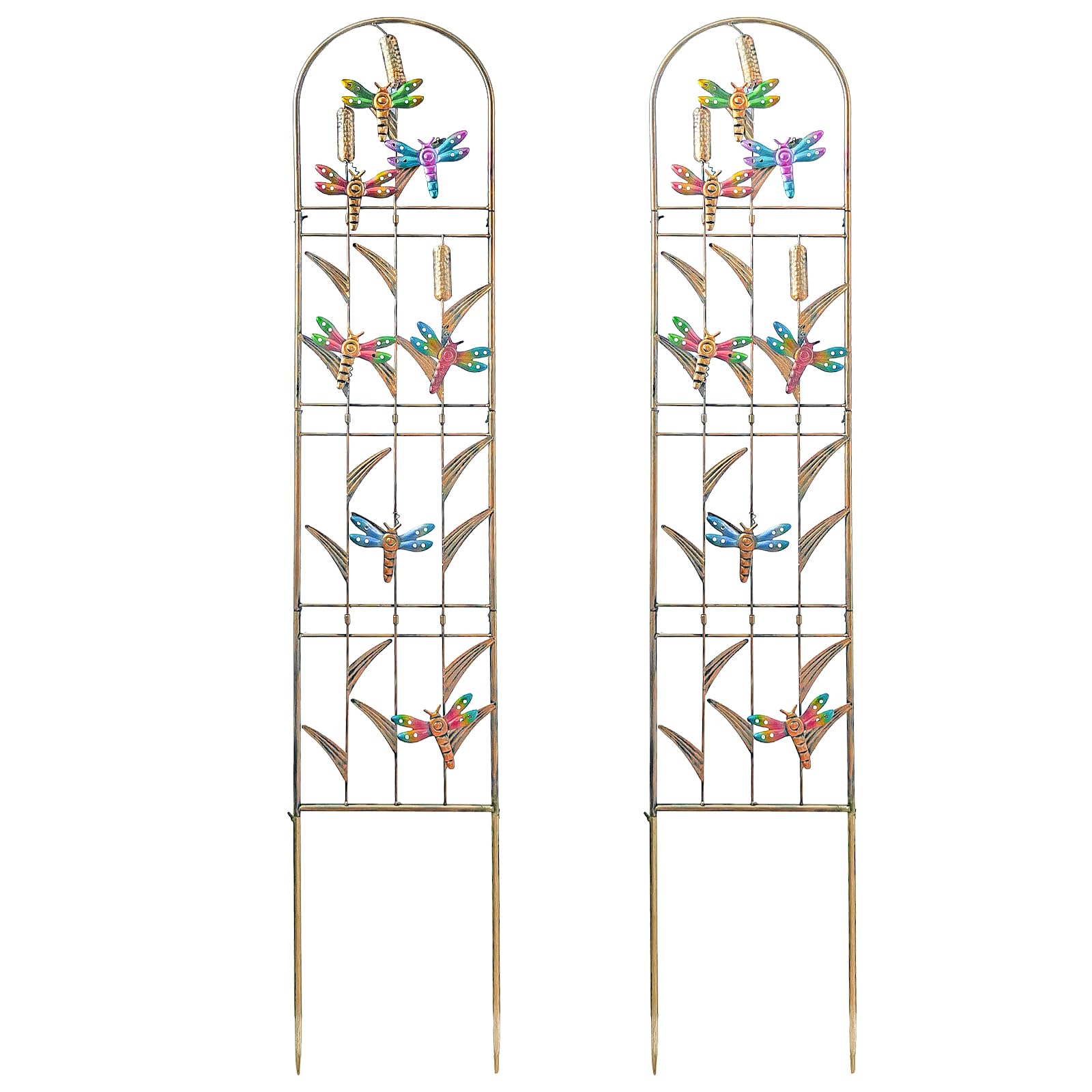 aboxoo Set di 2 graticci da giardino in metallo a forma di libellula per piante rampicanti, fiori decorativi per esterni, per patio, giardino, prato, cortile, cortile, staffe da parete, 152 cm di