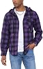 ZITY Mens Cotton Linen Zip Up Hoodies Long Sleeve Casual Tops Plaid Flannel Shirt with Hood