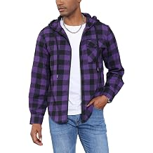ZITY Mens Cotton Linen Zip up Hoodies Long Sleeve Casual Tops Plaid Flannel Shirt with Hood