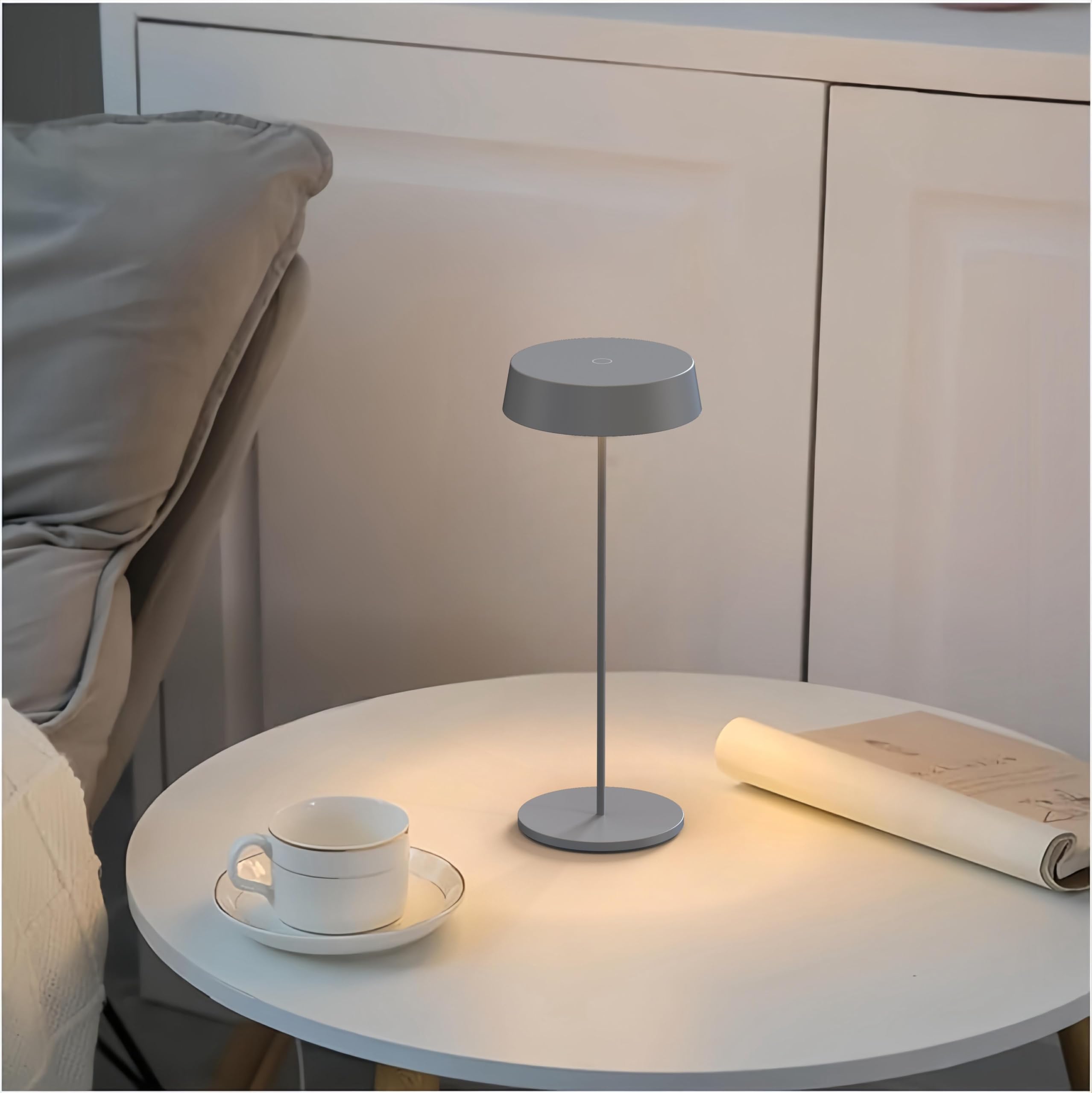 Palmina 901, Led Lampe De Bureau Sans Fil 4400mah, Lampe Rechargeable Usb 4400 Mah, Pour Usage Intérieur/Extérieur Adaptée Pour Dîner, Lecture, Chambre, Jardin Et Bien Plus Encore/Gris