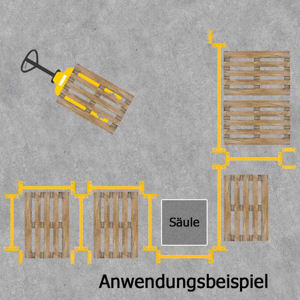 ROBUSTO Rammschutz-System VARIO Erweiterungs-Set, gelb/s, Stahl, 117 cm Länge, Art.-Nr. 609500 | Anfahrschutz Wand | Flächenschutzprofil | Regal Anfahrschutz